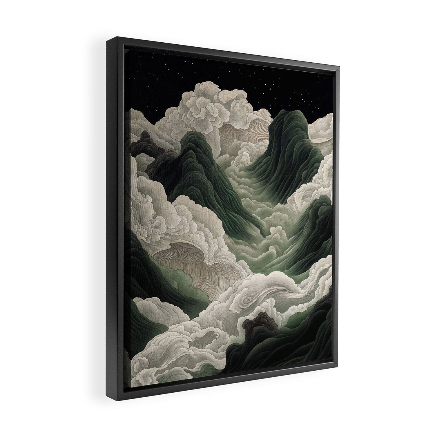 Japanese Wall Art Anime Poster Sage Green Wabi Sabi Painting Mountain Wall Art Framed Canvas Print Gallery Image 2