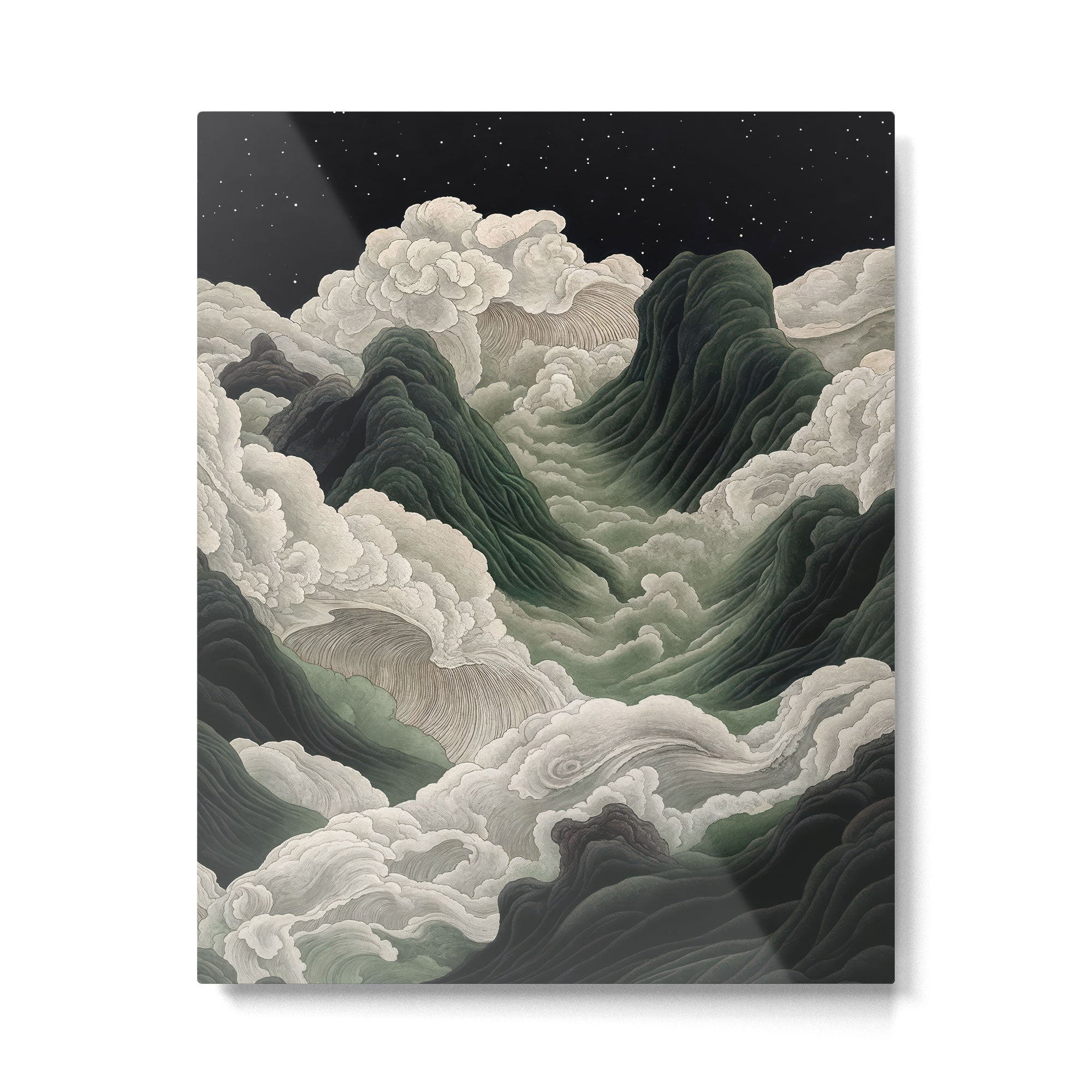 Japanese Wall Art Anime Poster Sage Green Wabi Sabi Painting Mountain Wall Art Metal Print Gallery Image 4