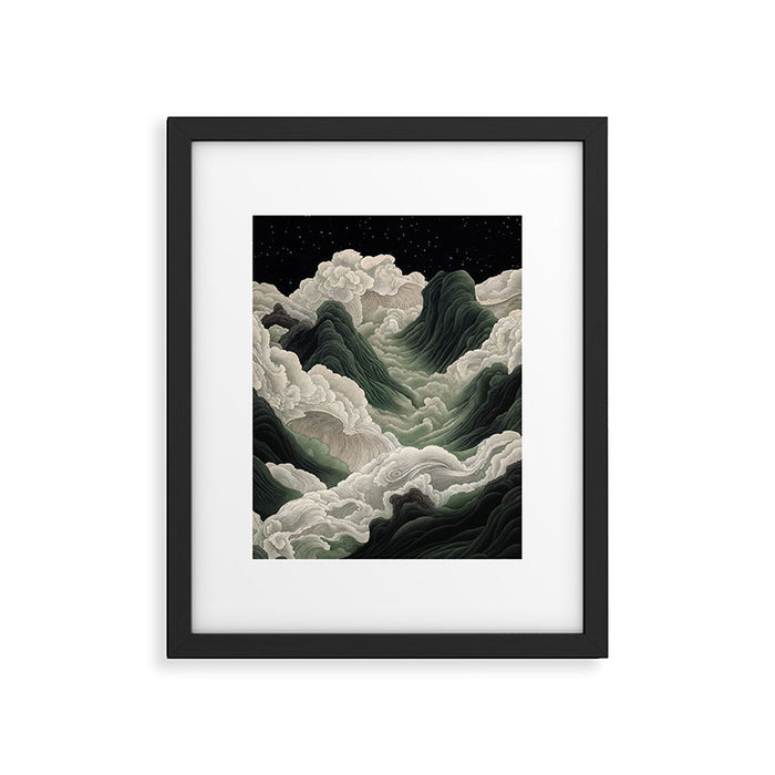 Japanese Wall Art Anime Poster Sage Green Wabi Sabi Painting Mountain Wall Art Framed Art Print Gallery Image 1