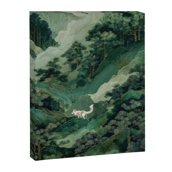 Japanese Wall Art Maximalist Forest Fox Print Japandi Art Sage Green Botanical Wabi Sabi Painting Canvas Print Gallery Image 1