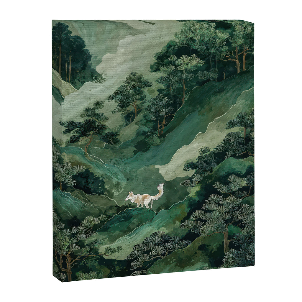 Japanese Wall Art Maximalist Forest Fox Print Japandi Art Sage Green Botanical Wabi Sabi Painting Canvas Print Gallery Image 6