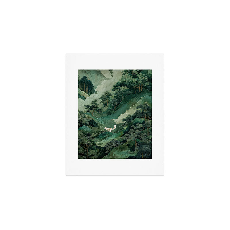 Japanese Wall Art Maximalist Forest Fox Print Japandi Art Sage Green Botanical Wabi Sabi Painting Art Print Gallery Image 1
