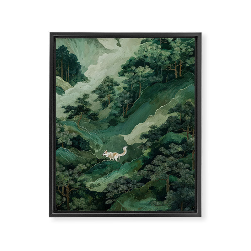 Japanese Wall Art Maximalist Forest Fox Print Japandi Art Sage Green Botanical Wabi Sabi Painting Framed Canvas Print Gallery Image 6