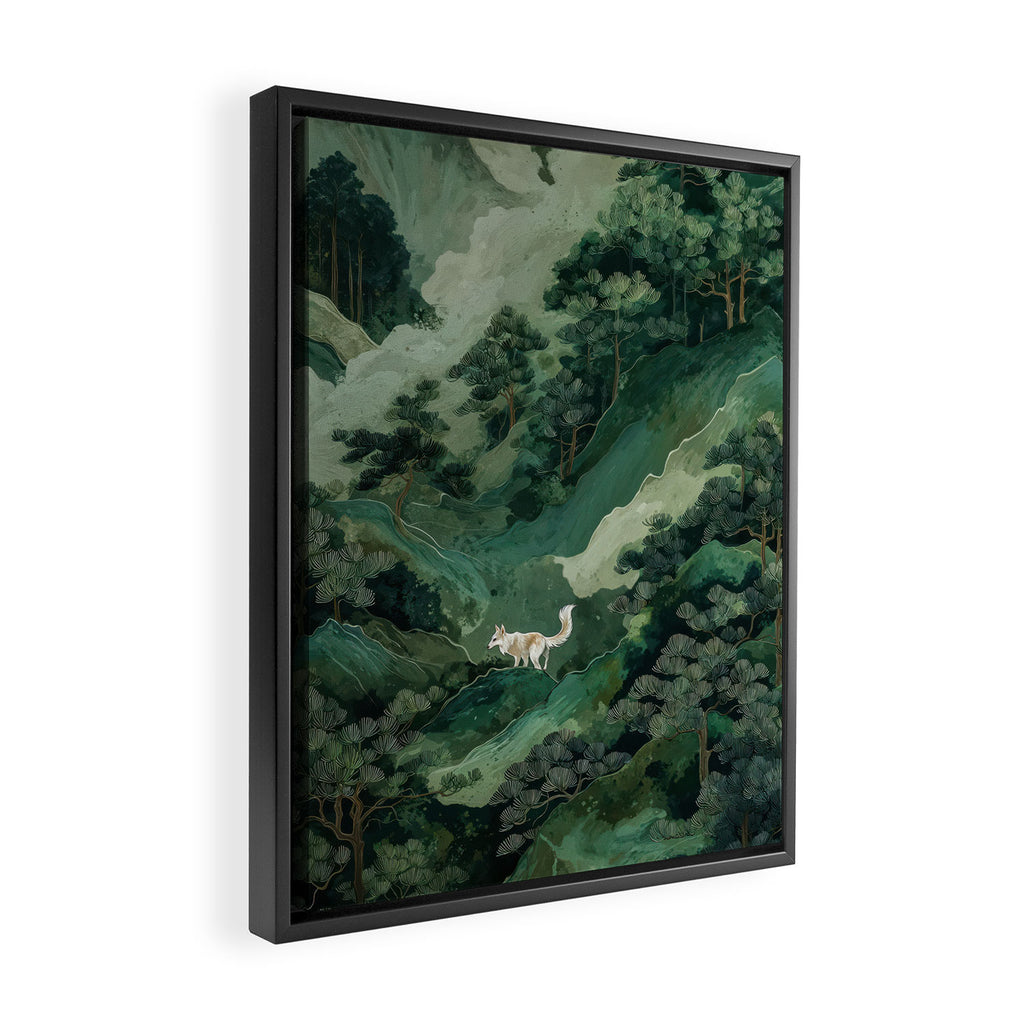 Japanese Wall Art Maximalist Forest Fox Print Japandi Art Sage Green Botanical Wabi Sabi Painting Framed Canvas Print Gallery Image 2