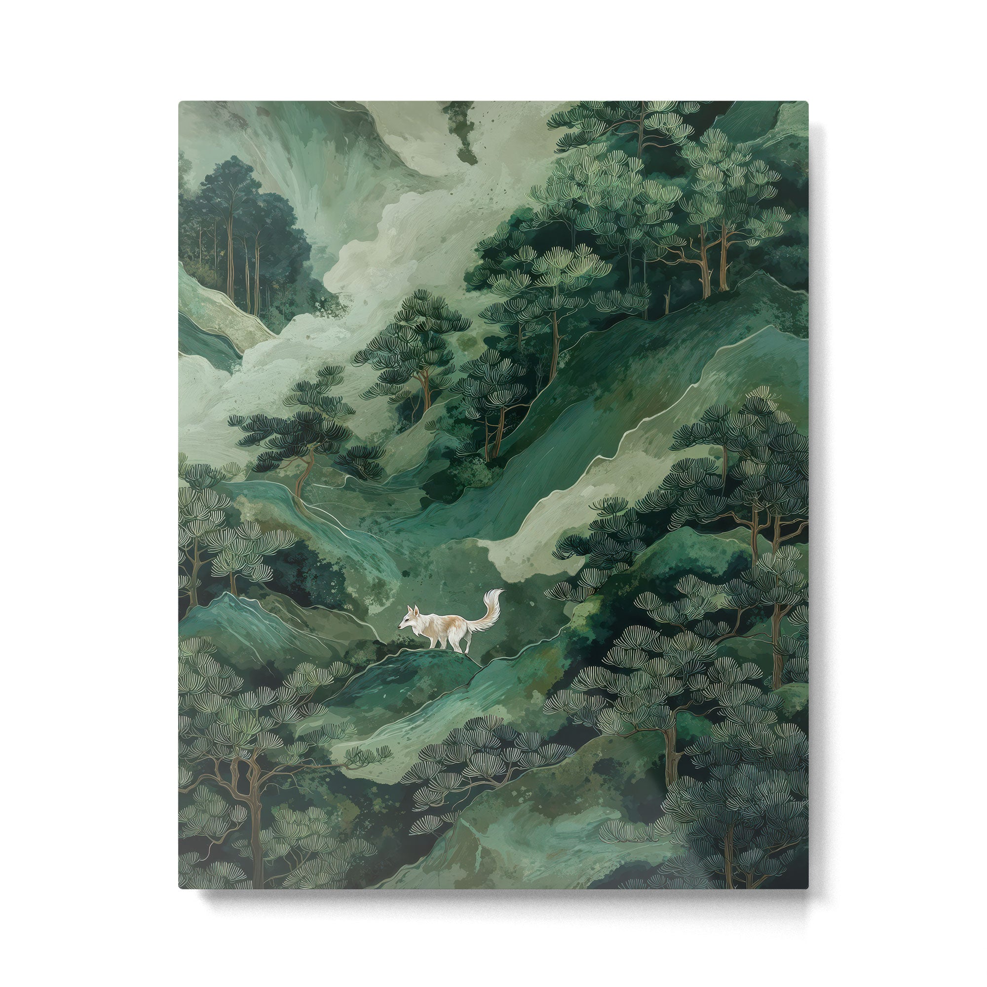 Japanese Wall Art Maximalist Forest Fox Print Japandi Art Sage Green Botanical Wabi Sabi Painting Metal Print Gallery Image 4