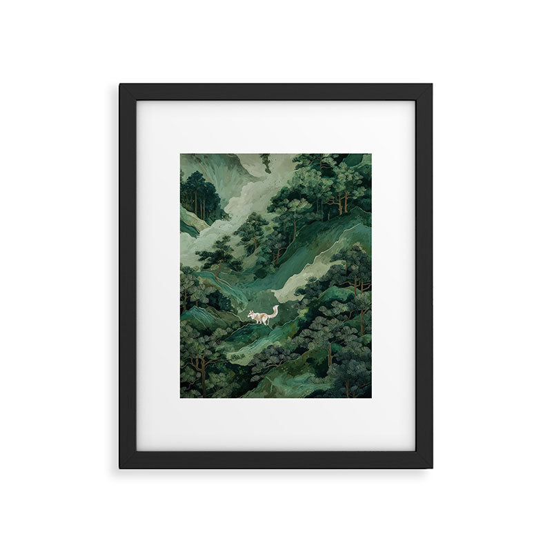 Japanese Wall Art Maximalist Forest Fox Print Japandi Art Sage Green Botanical Wabi Sabi Painting Framed Art Print Gallery Image 5