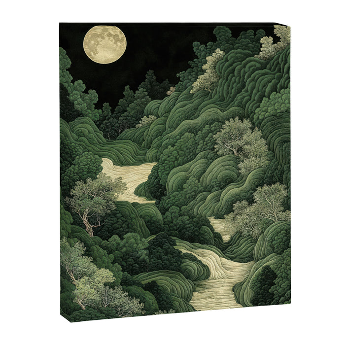 Japanese Wall Art Maximalist Moon Print japandi Art Wabi Sabi Painting Sage Green dopamine decor Canvas Print Gallery Image 1