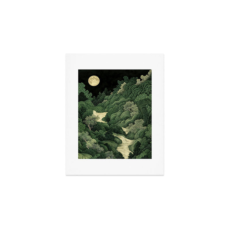 Japanese Wall Art Maximalist Moon Print japandi Art Wabi Sabi Painting Sage Green dopamine decor Art Print Gallery Image 1