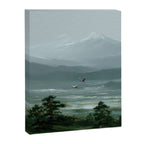 Japanese Wall Art Minimalist Bird Print Mountain Japandi Art Green Wabi Sabi Painting forest poster Canvas Print Gallery Image 6