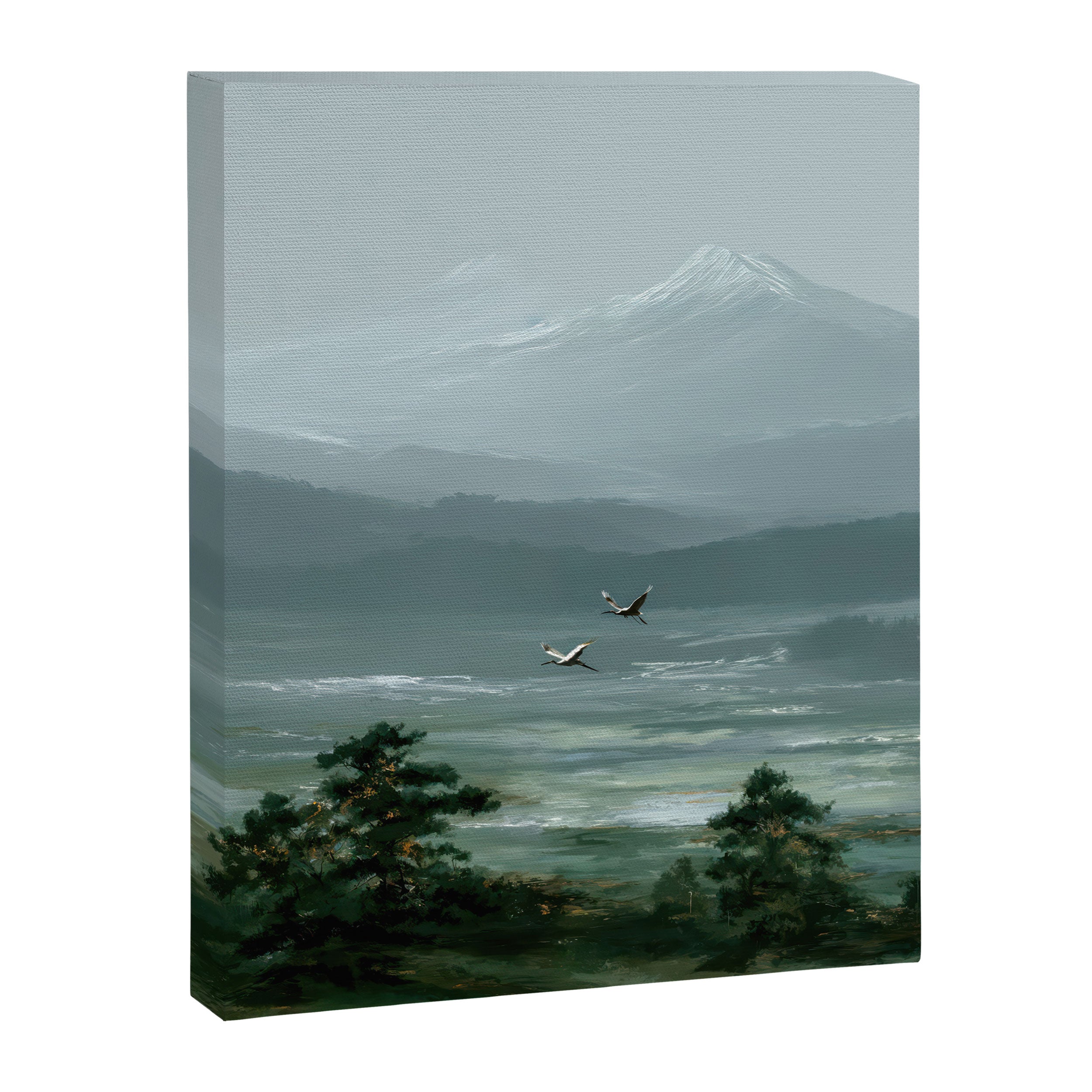 Japanese Wall Art Minimalist Bird Print Mountain Japandi Art Green Wabi Sabi Painting forest poster Canvas Print Gallery Image 6