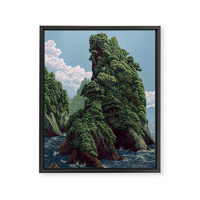 Japanese Wall Art Sage Green Poster Japanese Painting coastal japandi Art Maximalist Art Framed Canvas Print Gallery Image 1