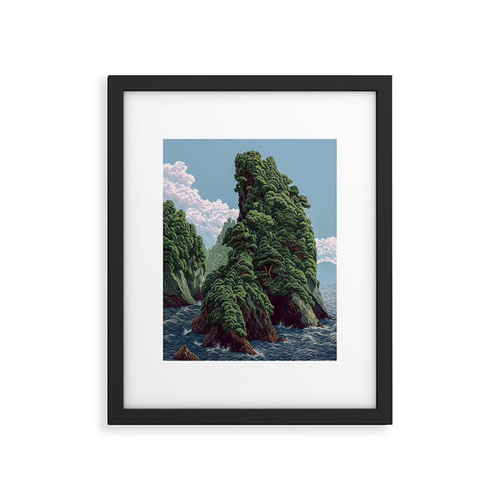 Japanese Wall Art Sage Green Poster Japanese Painting coastal japandi Art Maximalist Art Framed Art Print Gallery Image 1