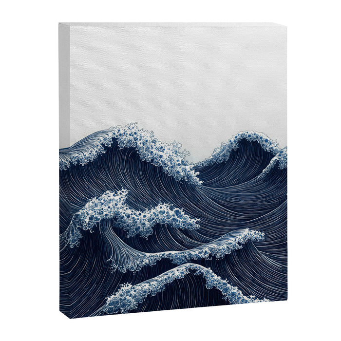 Japanese Wall Art Wave Poster Ocean Wall Art Minimalist Print Blue Japandi Art Wabi Sabi Painting Canvas Print Gallery Image 1