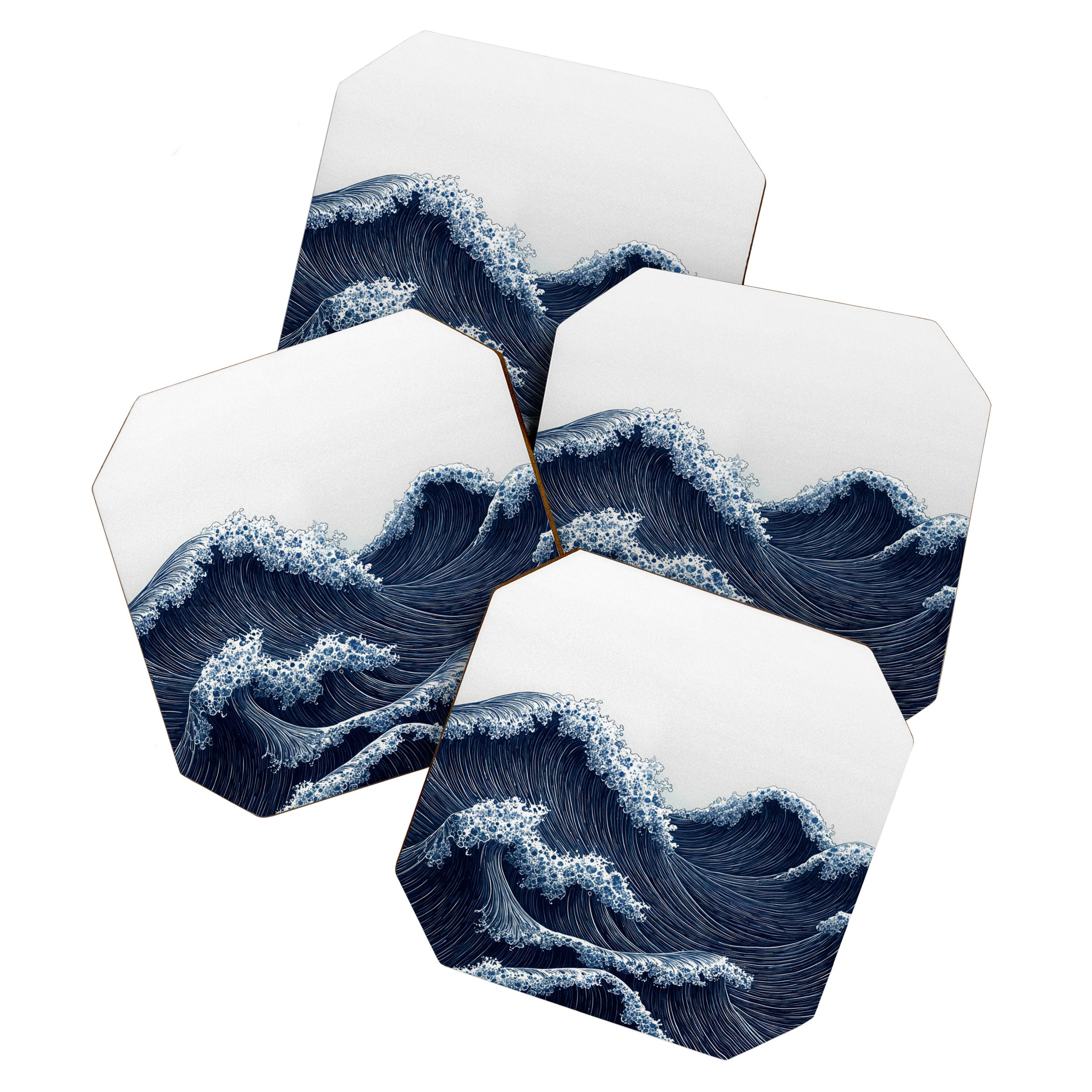 Japanese Wall Art Wave Poster Ocean Wall Art Minimalist Print Blue Japandi Art Wabi Sabi Painting Coaster Gallery Image 1
