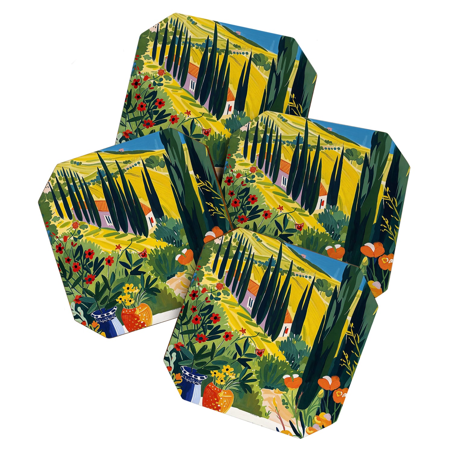 Matisse Painting Mediterranean House with Vibrant Colors and Serene Landscape Coaster Gallery Image 1