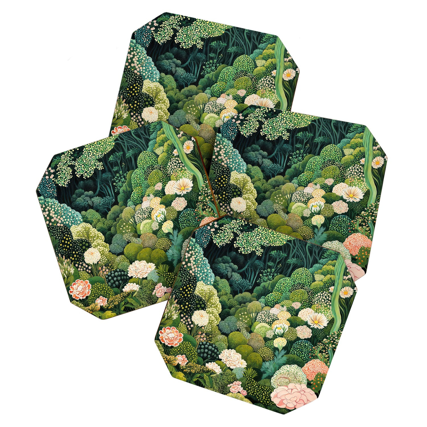 Maximalist Art Botanical Poster Flower Print Polkadot Pattern Floral Art Forest Wall Art Pastel Art Coaster Gallery Image 1