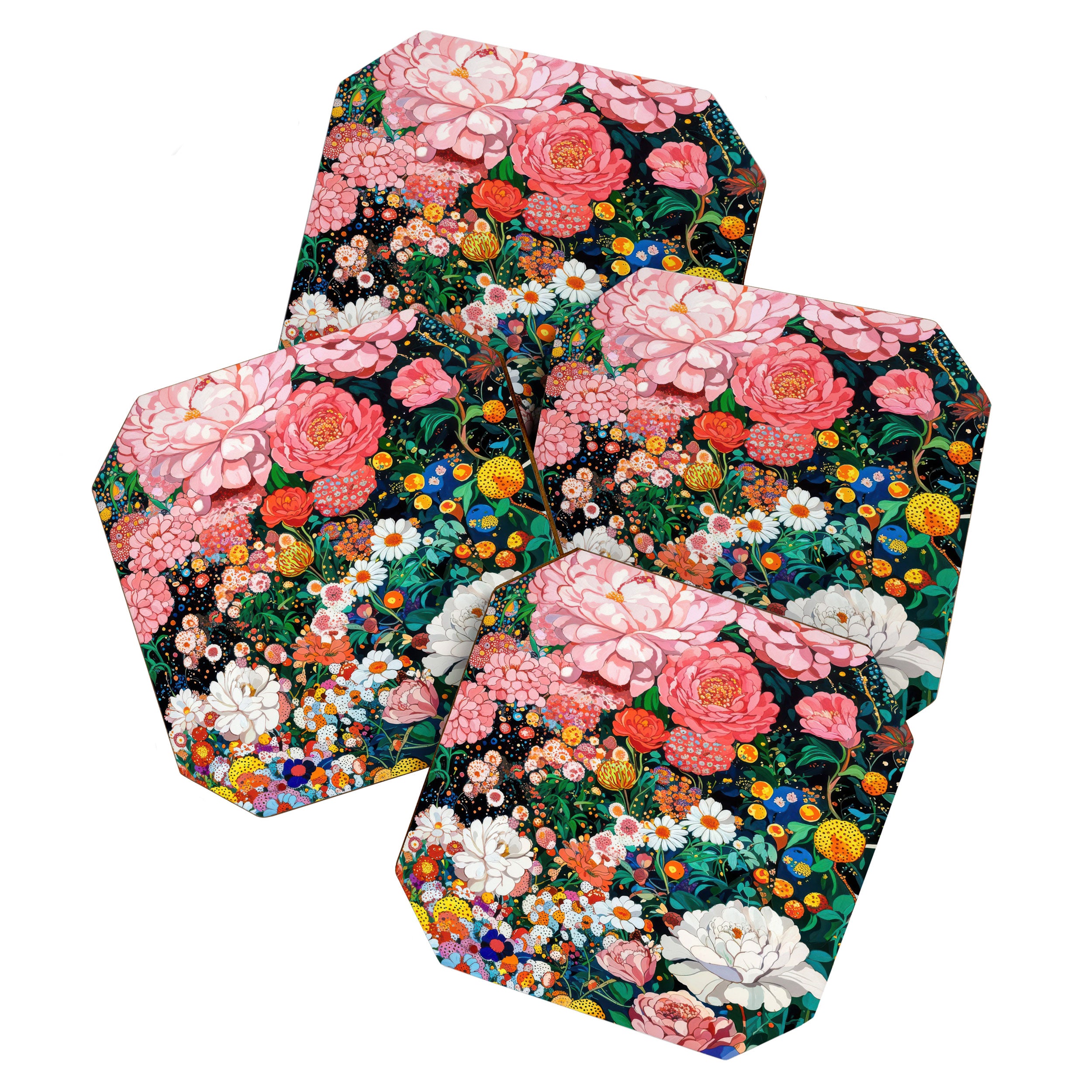 Maximalist Botanical Wall Art Floral Poster Flower Print Dopamine Decor Pink Art Japanese Painting Coaster Gallery Image 1