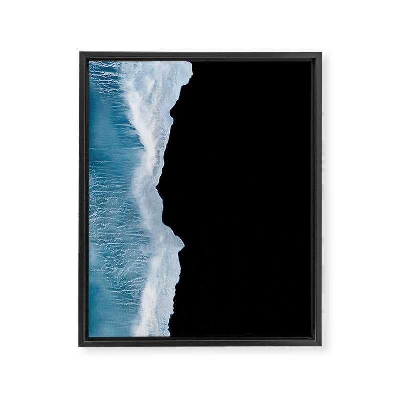Minimalist wave crashing on a black sand beach in Iceland â Ocean Landscape Photography Framed Canvas Print Gallery Image 6