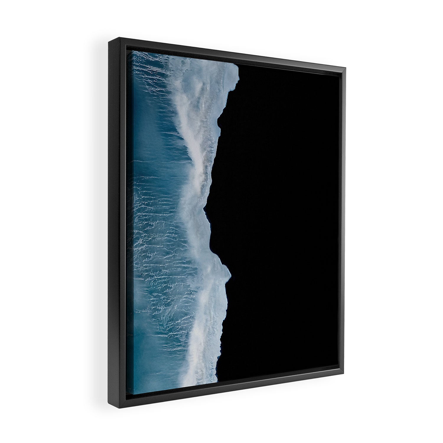 Minimalist wave crashing on a black sand beach in Iceland â Ocean Landscape Photography Framed Canvas Print Gallery Image 2