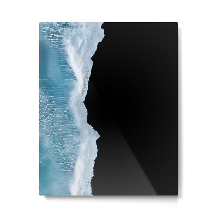 Minimalist wave crashing on a black sand beach in Iceland â Ocean Landscape Photography Metal Print Gallery Image 1