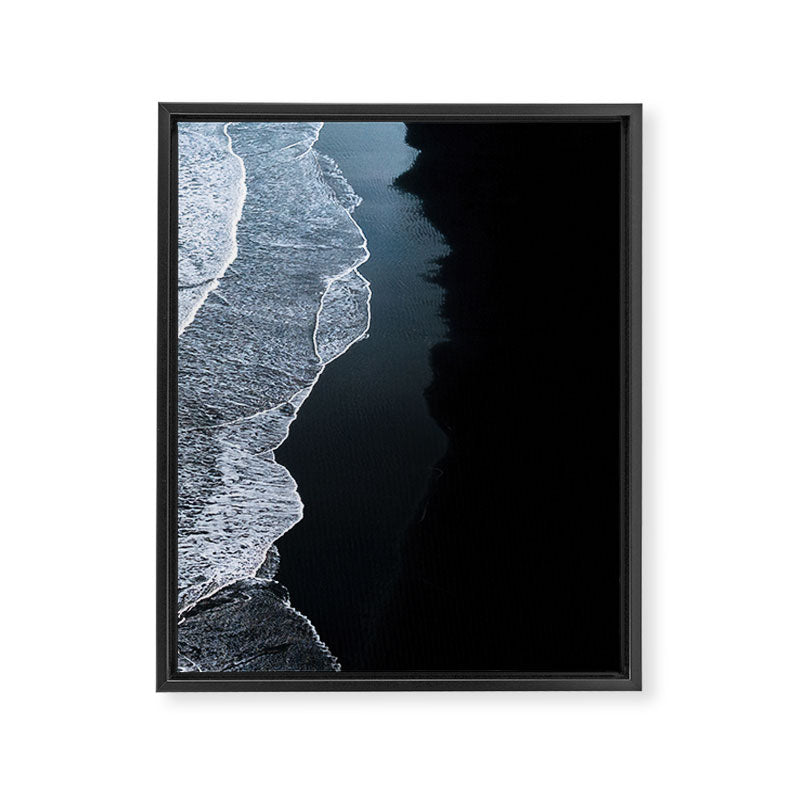 Minimalist Waves on a black sand beach in Iceland - Landscape Photography Framed Canvas Print Gallery Image 6