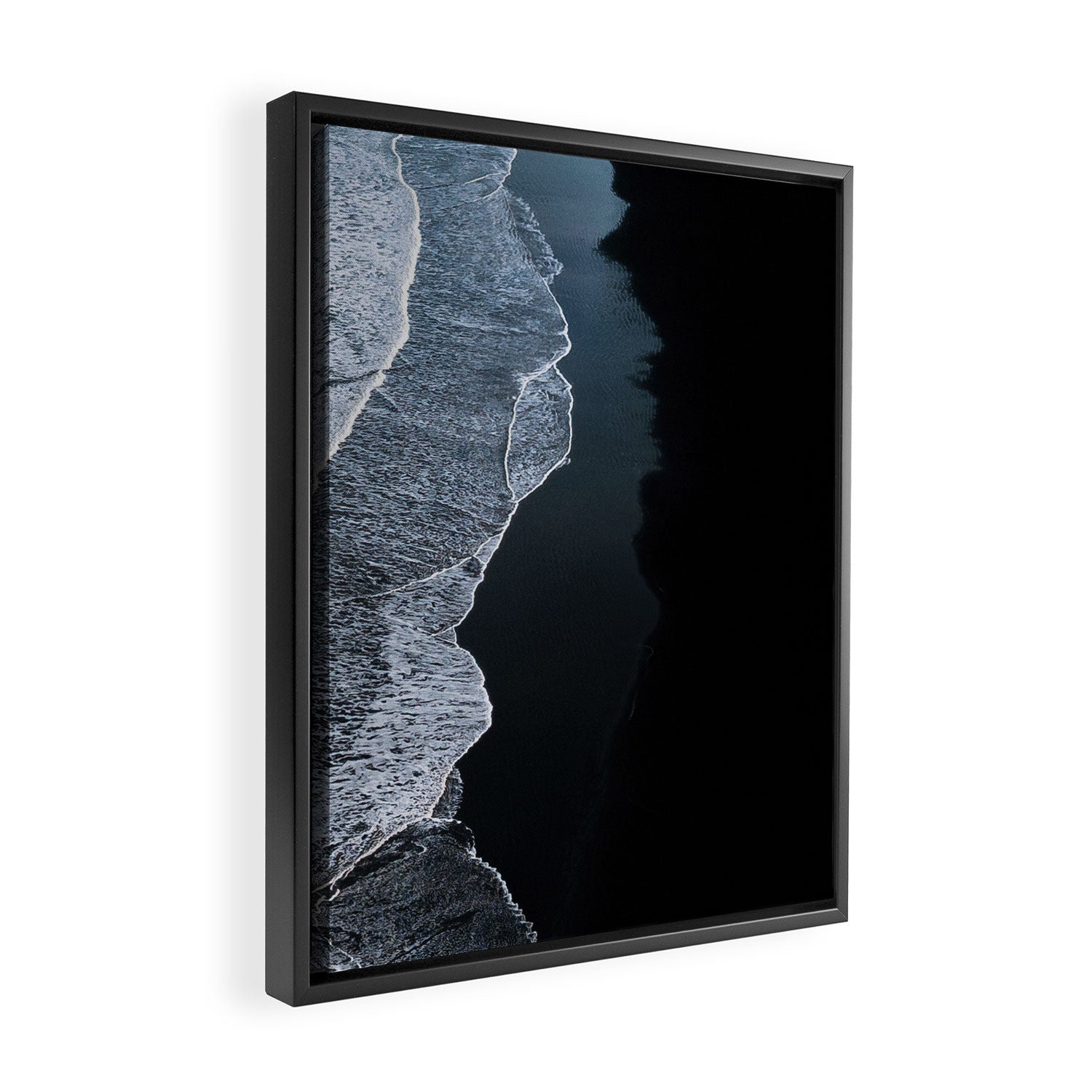 Minimalist Waves on a black sand beach in Iceland - Landscape Photography Framed Canvas Print Gallery Image 2