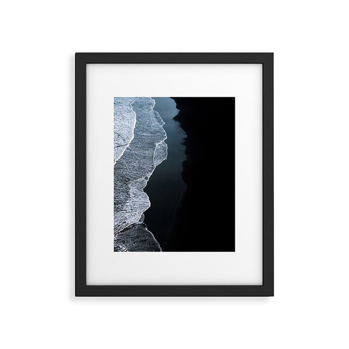 Minimalist Waves on a black sand beach in Iceland - Landscape Photography Framed Art Print Gallery Image 1