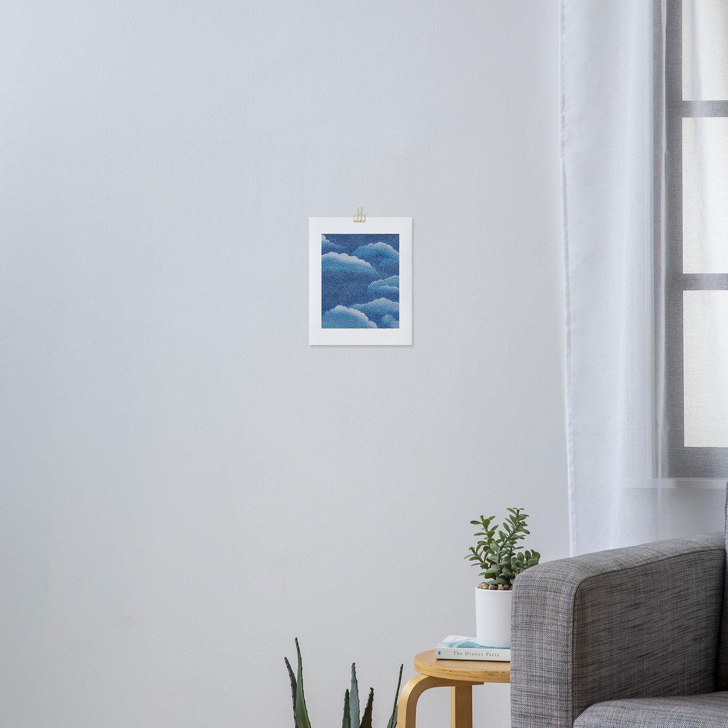 Navy Blue Japanese Painting Abstract Polkadot Art Wabi Sabi Cloud Print Minimalist Japandi Poster Art Print Gallery Image 3