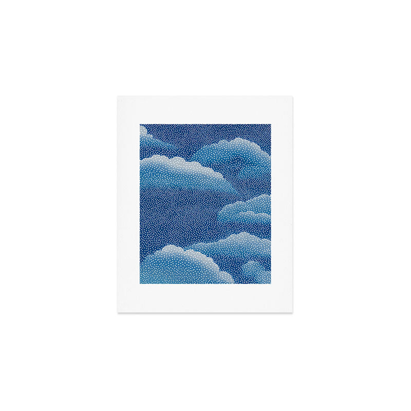 Navy Blue Japanese Painting Abstract Polkadot Art Wabi Sabi Cloud Print Minimalist Japandi Poster Art Print Gallery Image 1