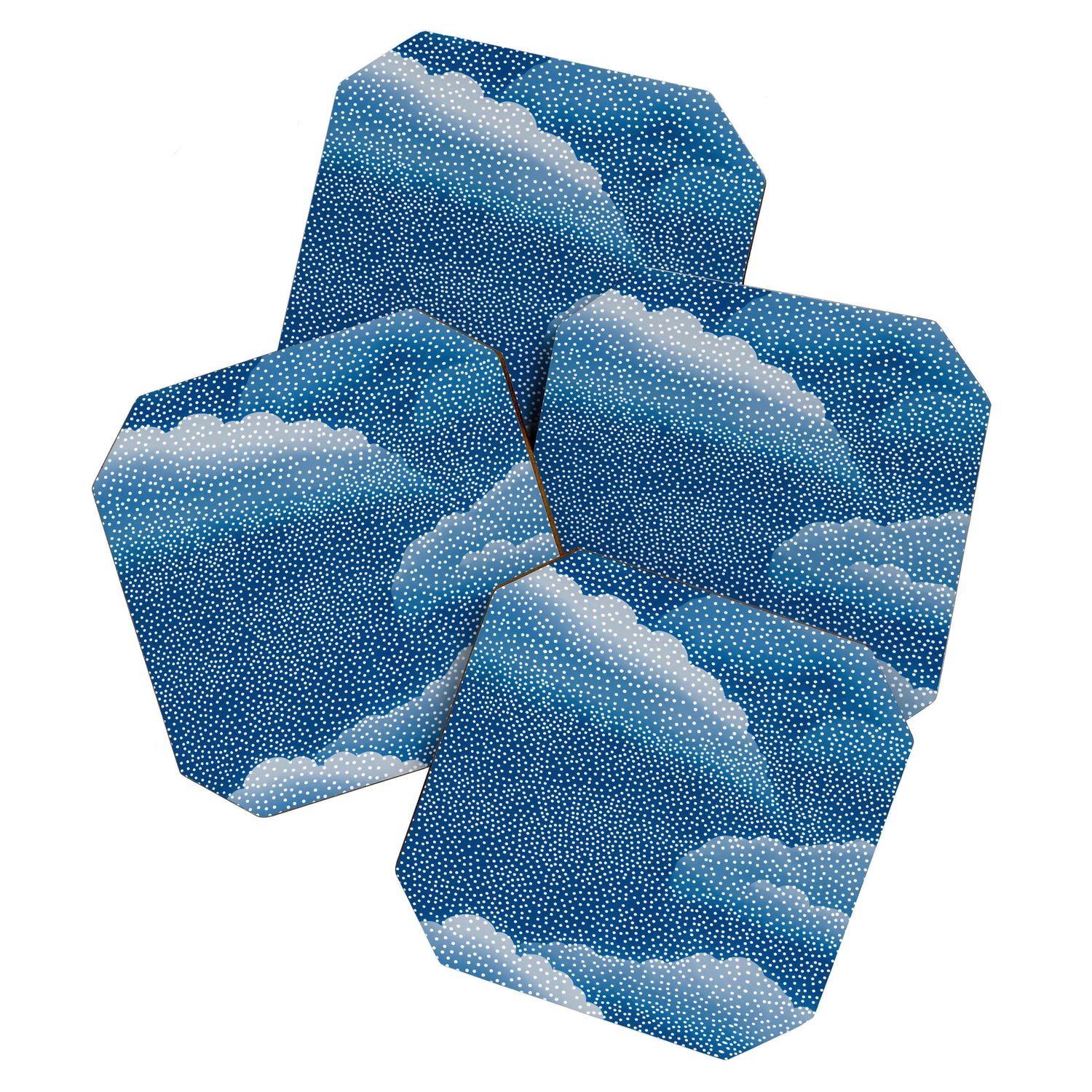 Navy Blue Japanese Painting Abstract Polkadot Art Wabi Sabi Cloud Print Minimalist Japandi Poster Coaster Gallery Image 1