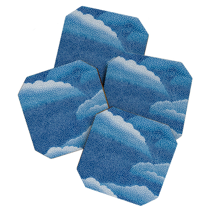 Navy Blue Japanese Painting Abstract Polkadot Art Wabi Sabi Cloud Print Minimalist Japandi Poster Coaster Gallery Image 1