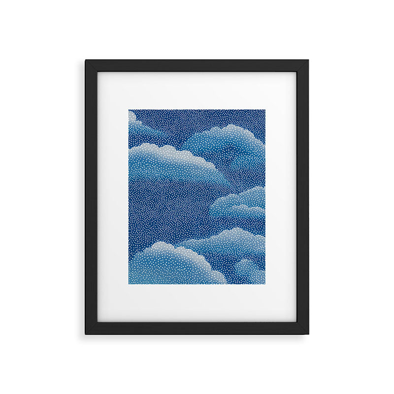 Navy Blue Japanese Painting Abstract Polkadot Art Wabi Sabi Cloud Print Minimalist Japandi Poster Framed Art Print Gallery Image 5
