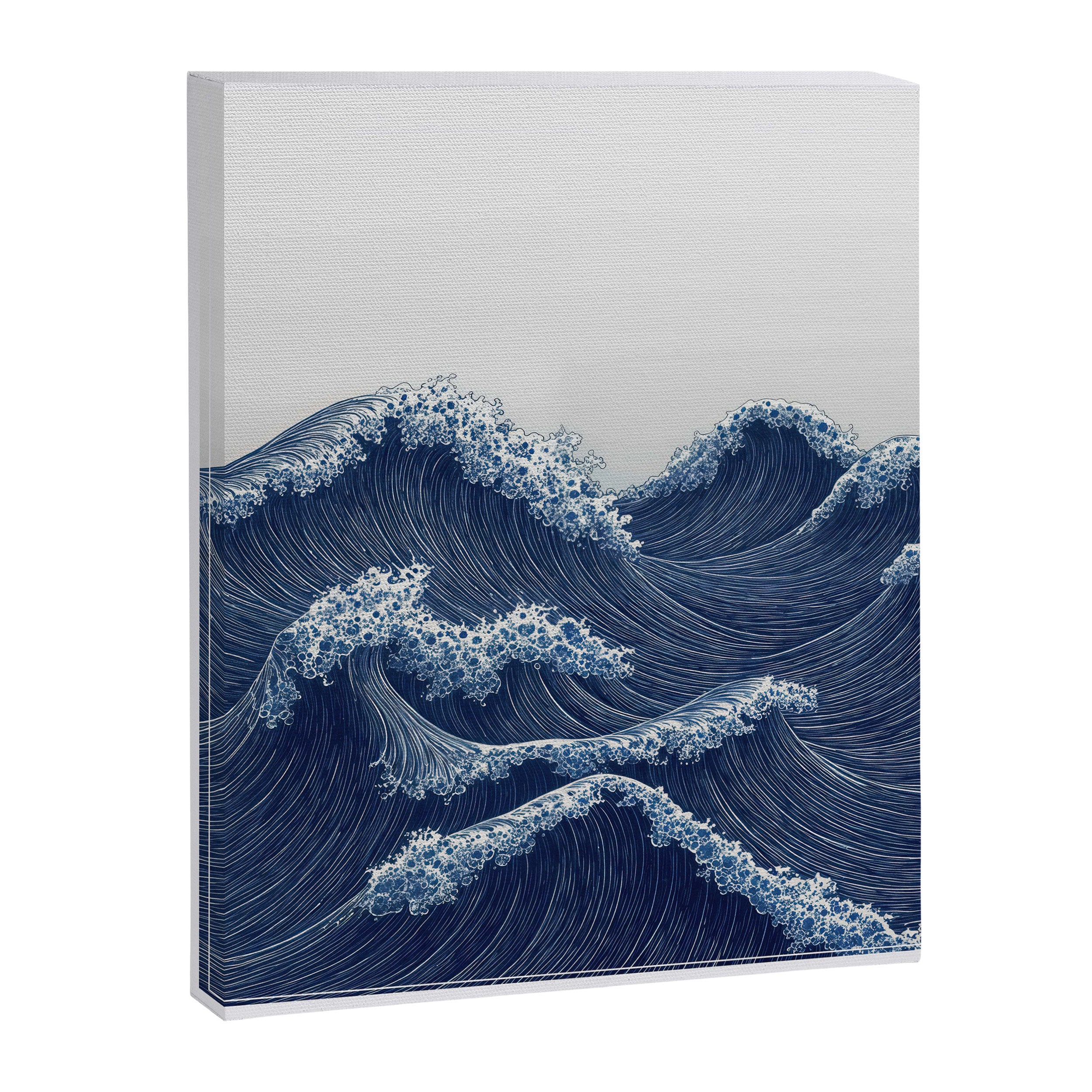 Ocean Print Wave Wall Art Japanese Wall Art Navy Blue Poster Minimalist Decor Nautical Painting Canvas Print Gallery Image 6