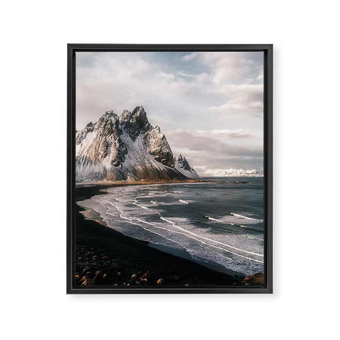 Stokksnes Icelandic Mountain Beach Sunset - Landscape Photography Framed Canvas Print Gallery Image 1