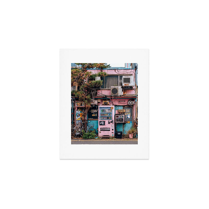 Urban Architecture with Plants and Tree in Front of Vending Machine - Urban Photography Art Print Gallery Image 1