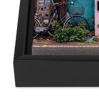 Urban Architecture with Plants and Tree in Front of Vending Machine - Urban Photography Framed Canvas Print Gallery Image 3