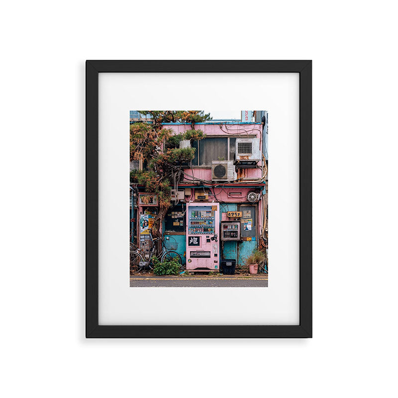 Urban Architecture with Plants and Tree in Front of Vending Machine - Urban Photography Framed Art Print Gallery Image 4