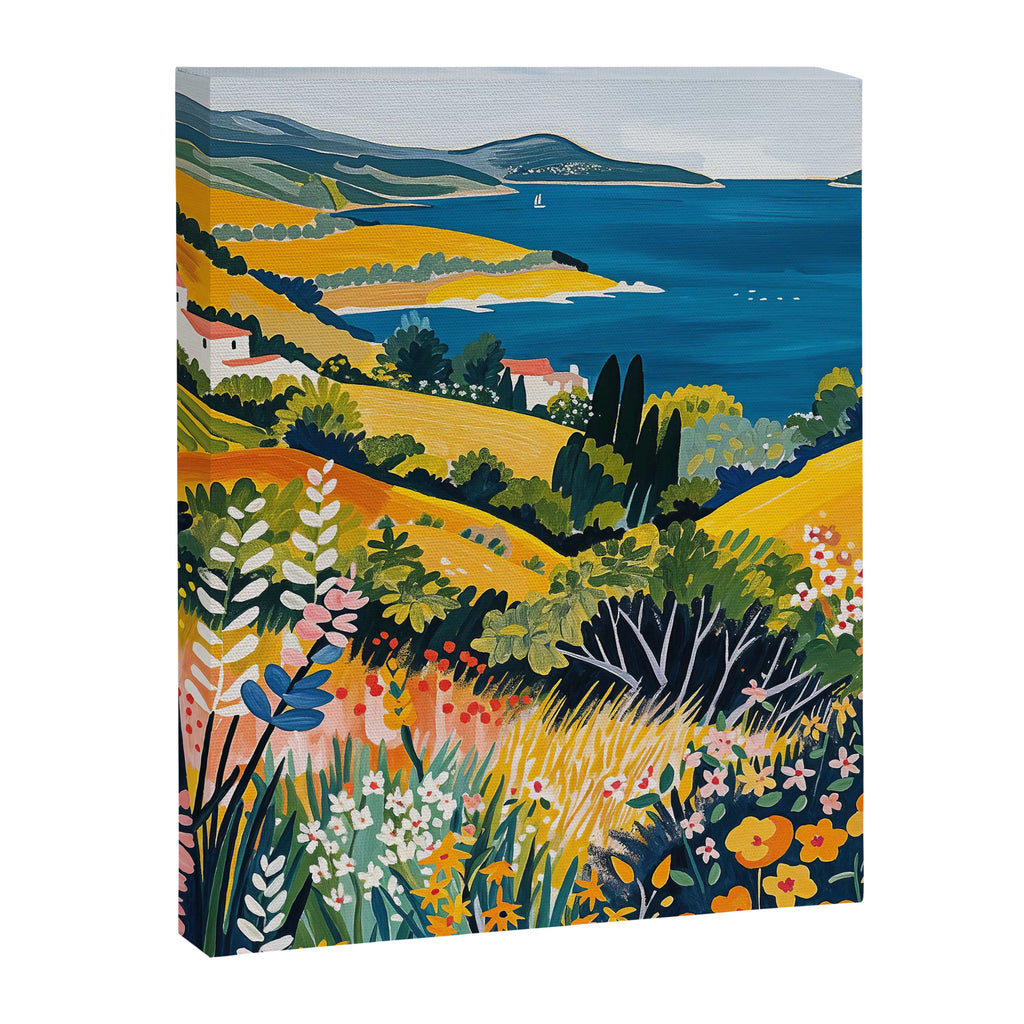 Vibrant Mediterranean Coast Painting in Matisse Style with Blooming Flowers and Blue Waters Canvas Print Gallery Image 6