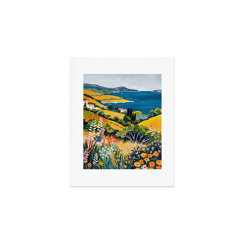 Vibrant Mediterranean Coast Painting in Matisse Style with Blooming Flowers and Blue Waters Art Print Gallery Image 1