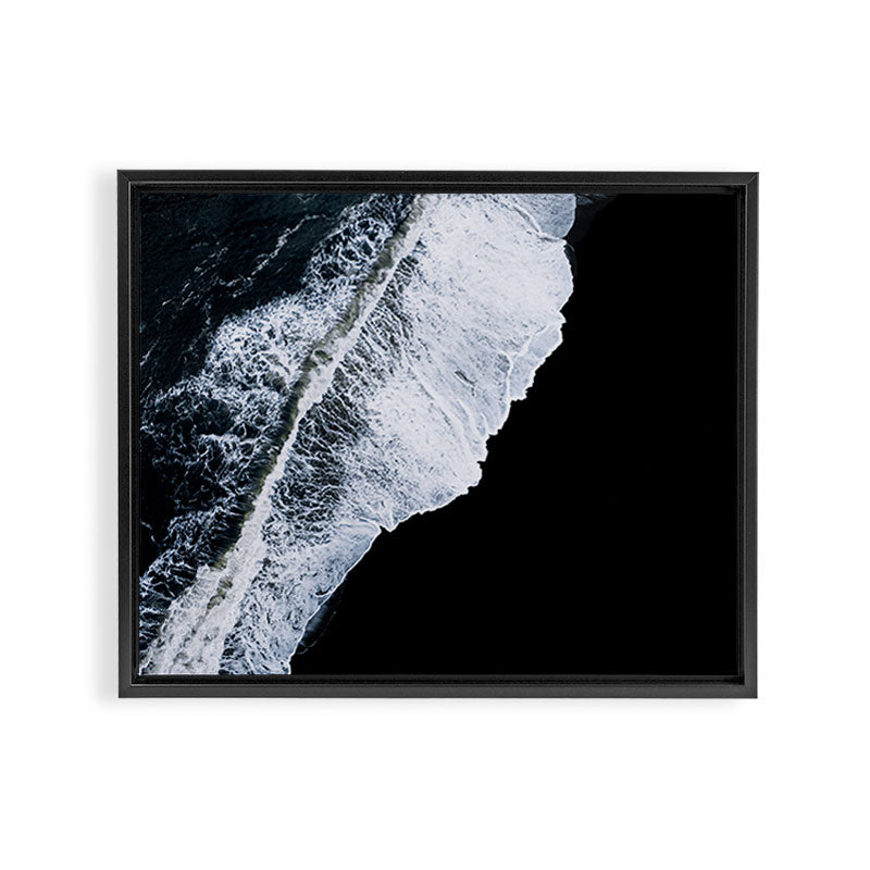 Waves crashing on a black sand beach - Minimal Landscape Photography Framed Canvas Print Gallery Image 6