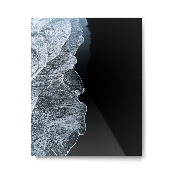 Waves on a black sand beach in iceland - minimalist Landscape Photography Metal Print Gallery Image 1