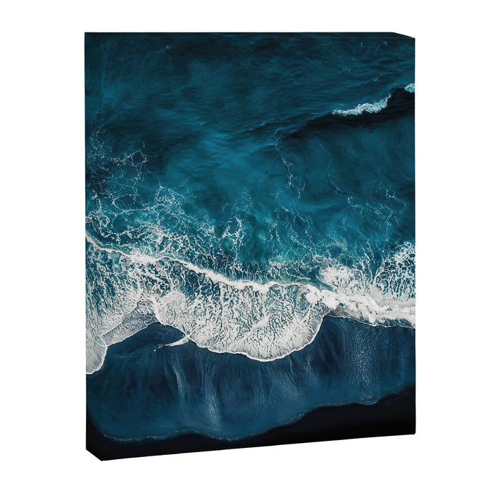 Wild Waves on a Black Beach in Iceland - Moody Aerial Photography Canvas Print Gallery Image 1