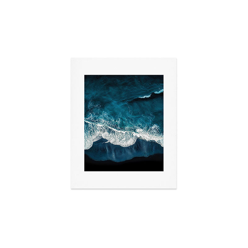 Wild Waves on a Black Beach in Iceland - Moody Aerial Photography Art Print Gallery Image 1