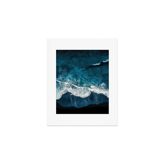 Wild Waves on a Black Beach in Iceland - Moody Aerial Photography Art Print Gallery Image 1