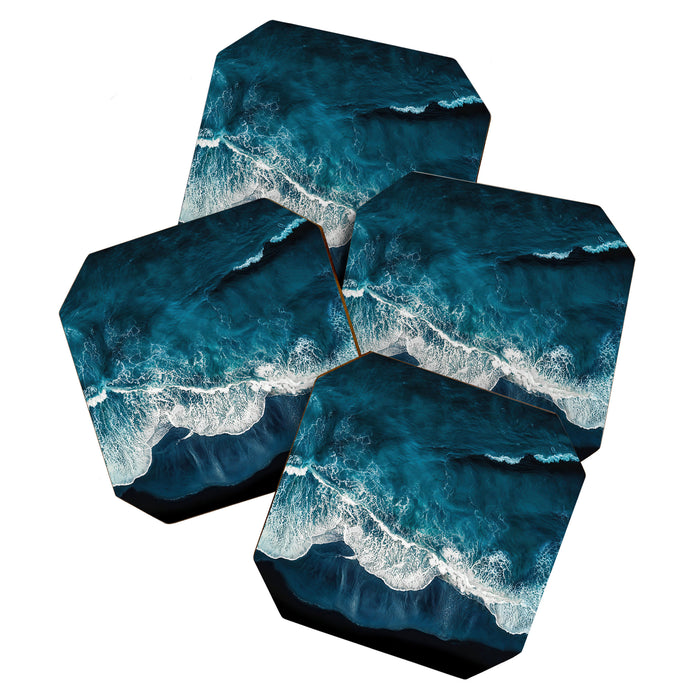 Wild Waves on a Black Beach in Iceland - Moody Aerial Photography Coaster Gallery Image 1