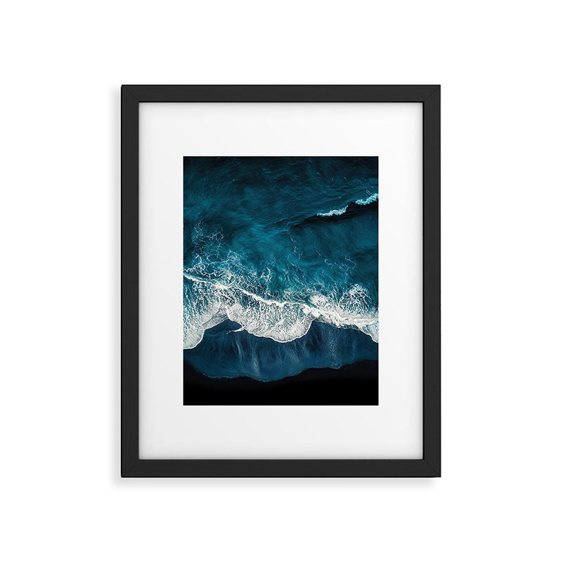 Wild Waves on a Black Beach in Iceland - Moody Aerial Photography Framed Art Print Gallery Image 5