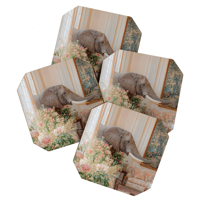 Wildlife Wall Art Elephant maximalist Flower Poster luxurious living Room Decor Renaissance Print Coaster Gallery Image 1