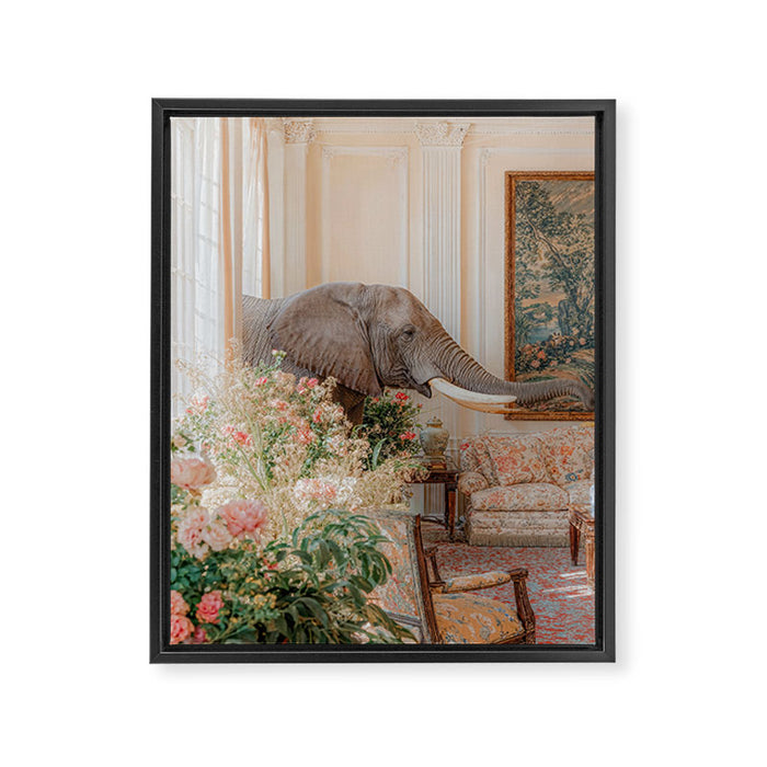 Wildlife Wall Art Elephant maximalist Flower Poster luxurious living Room Decor Renaissance Print Framed Canvas Print Gallery Image 1