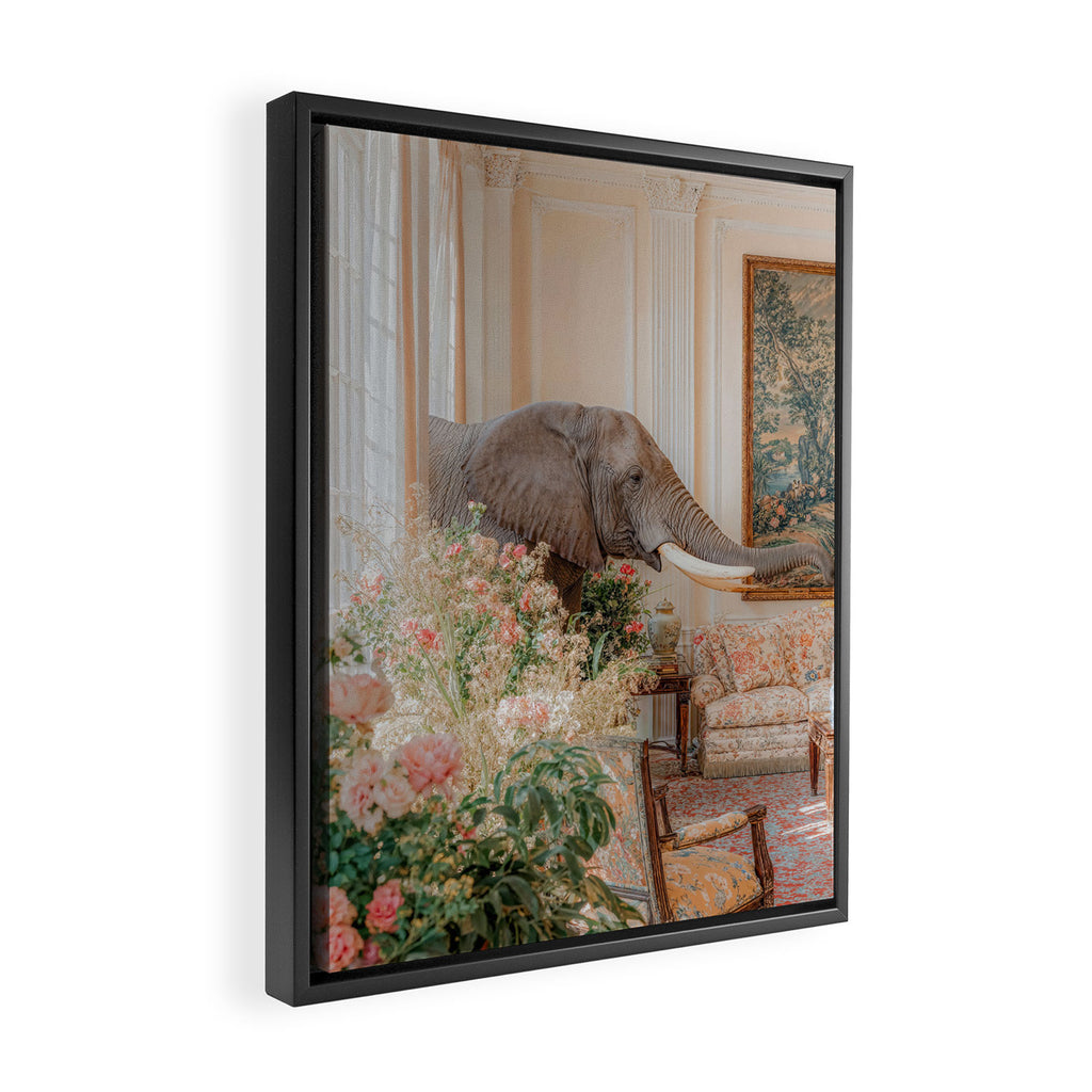 Wildlife Wall Art Elephant maximalist Flower Poster luxurious living Room Decor Renaissance Print Framed Canvas Print Gallery Image 2