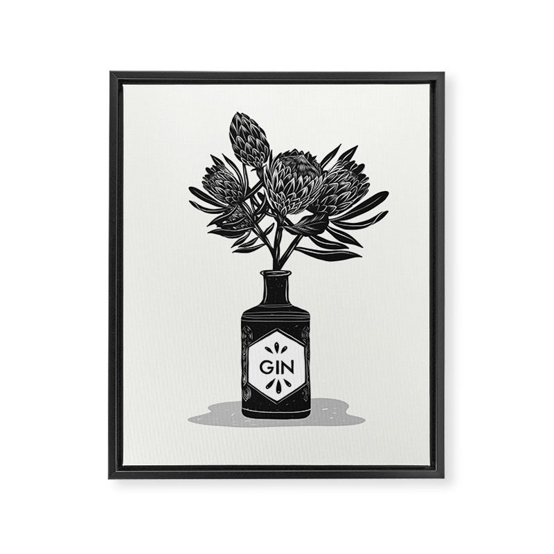 Floral Protea Gin Print Framed Canvas Print